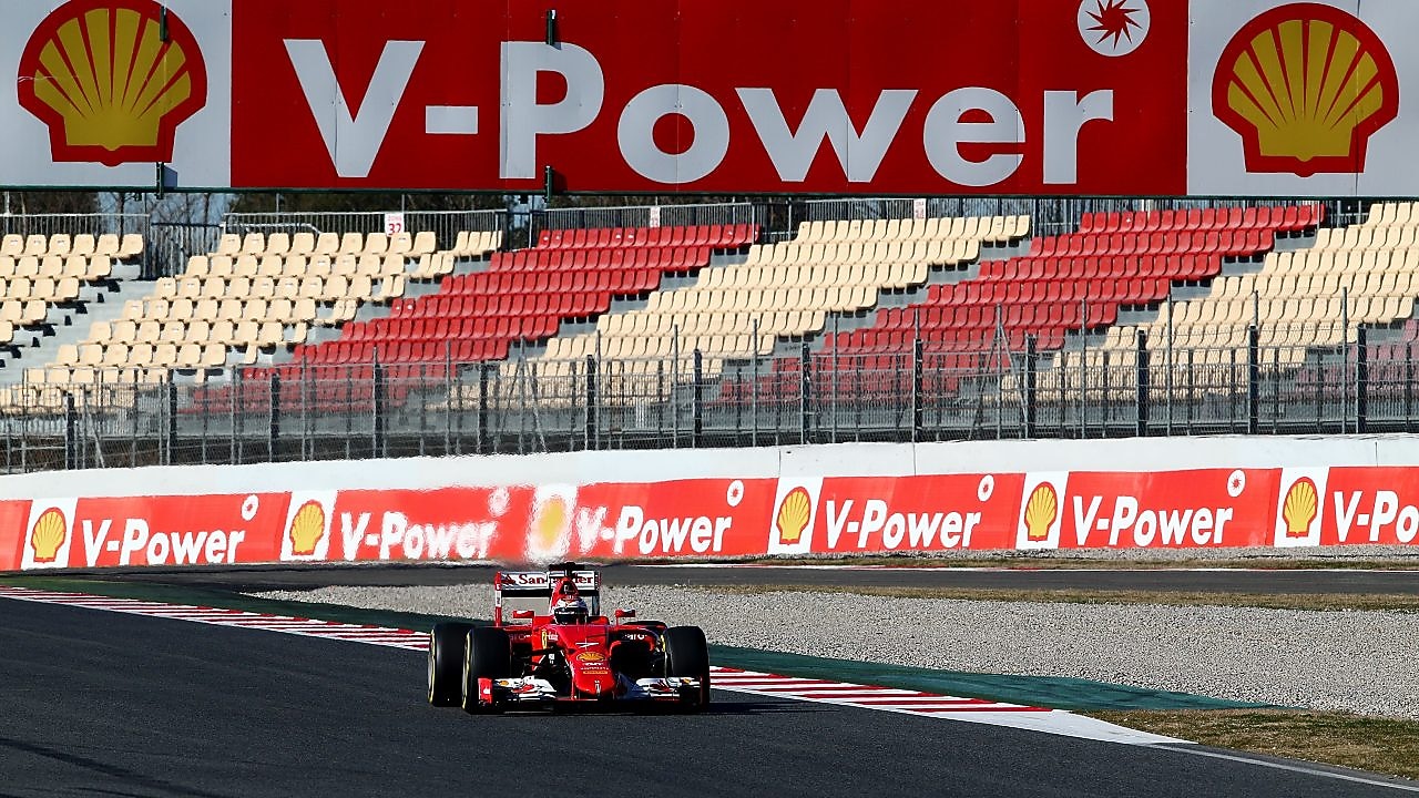 Ferrari Formula 1 driver Kimi Raikkonen racing his Ferrari SF15-T car