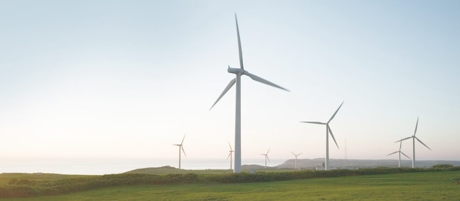 veduta di un parco eolico