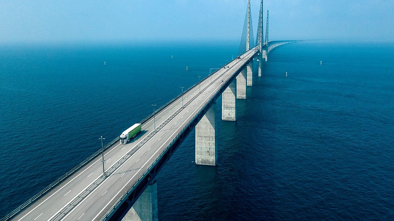 Semi-Truck Crossing Oresund Bridge