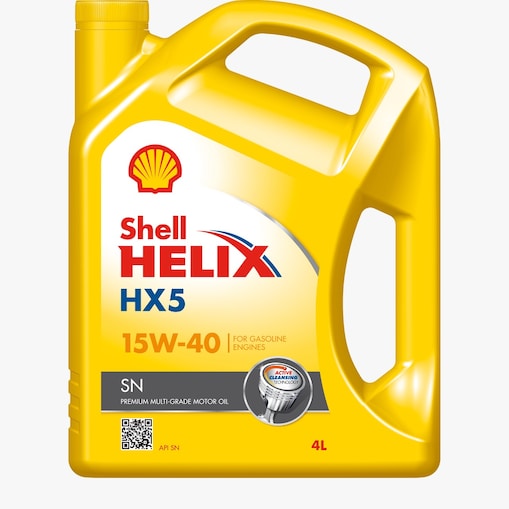Una bottiglia di Shell Helix HX5 SN 15W-40