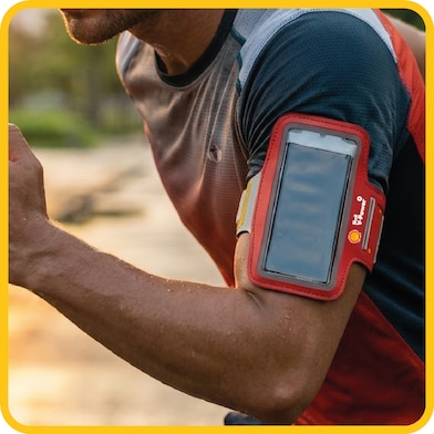 Immagine del gadget della fascia da braccio porta cellulare in omaggio con Shell V-Power